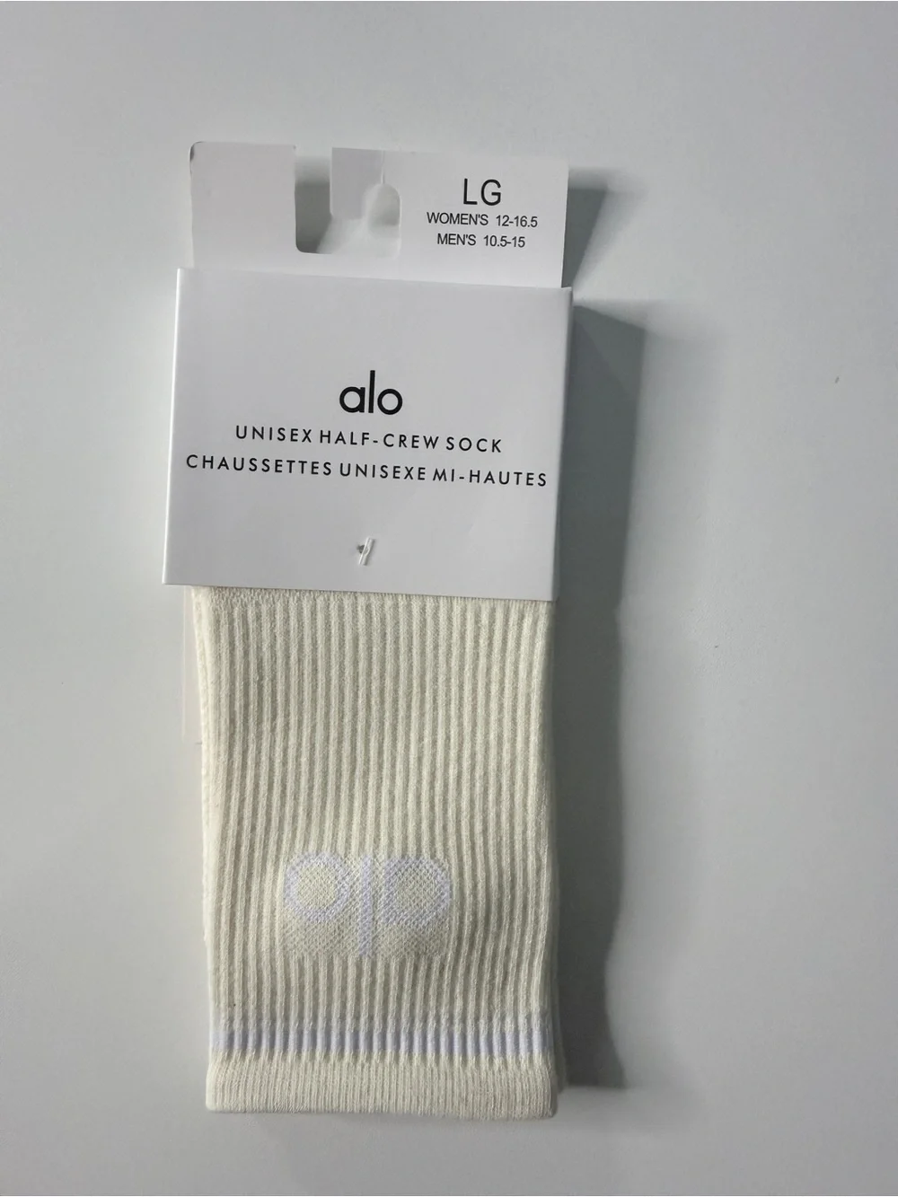 ALO Yoga Cream Half-Crew Athletic Sock with White Logo